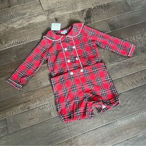 Busy Bee Smocks 5 Plaid Tartan Christmas Holiday Red Outfit Romper